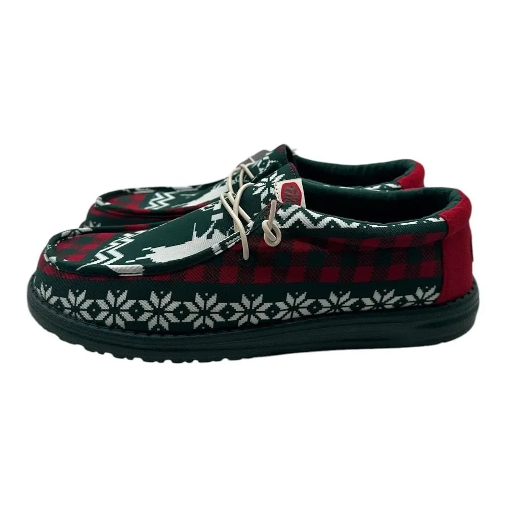 Hey Dude Wally‎ Holiday Cheers Slip On Loafers Mens 8 Green Christmas Deer Print